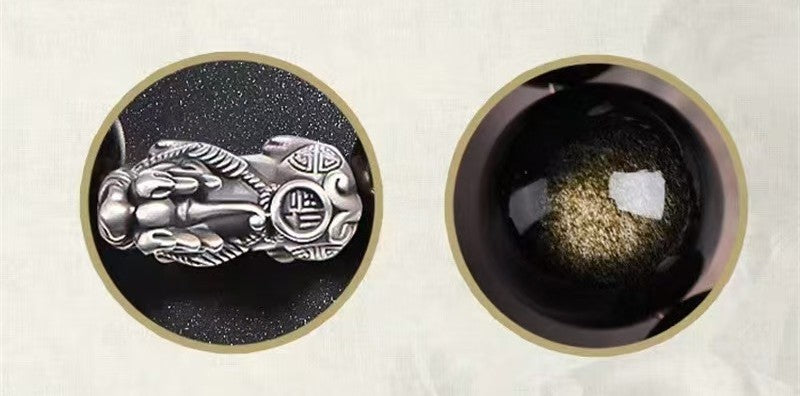 Silver Pixiu Gold Obsidian Bracelet-Traditional Prosperity Symbol