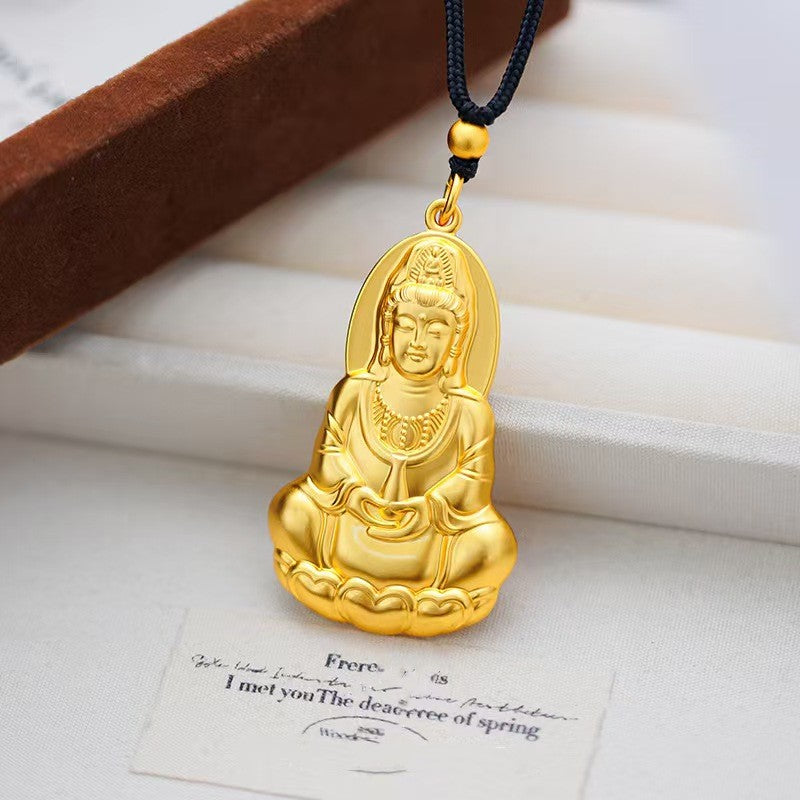 Golden Guanyin Bodhisattva Pendant Necklace–Symbol of Compassion and Protection