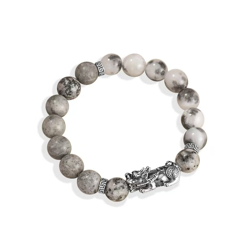 Silver Dragon White Turquoise Bracelet-Traditional Good Fortune Symbol