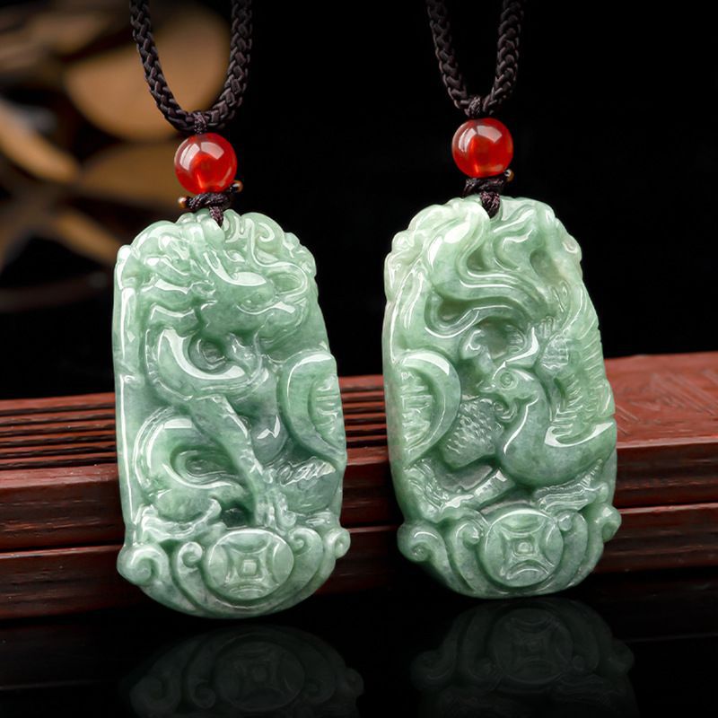 Dragon & Phoenix Couple Jade Pendant Set-Love. Harmony & Lasting Blessings