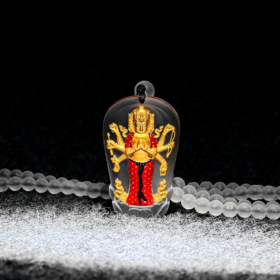 Eight-Armed Avalokiteshvara Gilded Liuli Pendant-Compassion. Protection & Spiritual Blessings