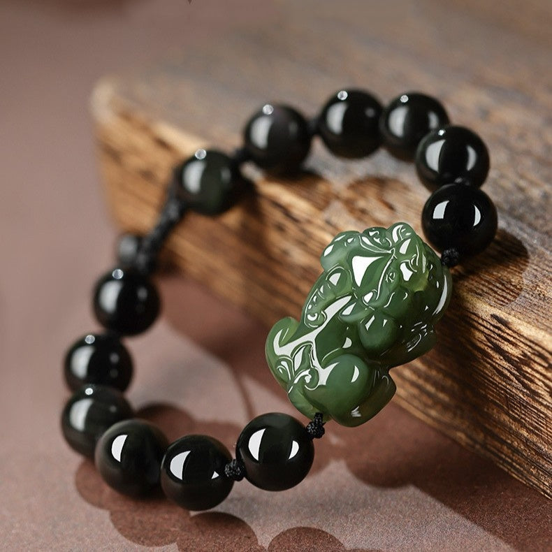 Hetian Jade Pixiu Obsidian Bracelet ¨C Wealth Protection