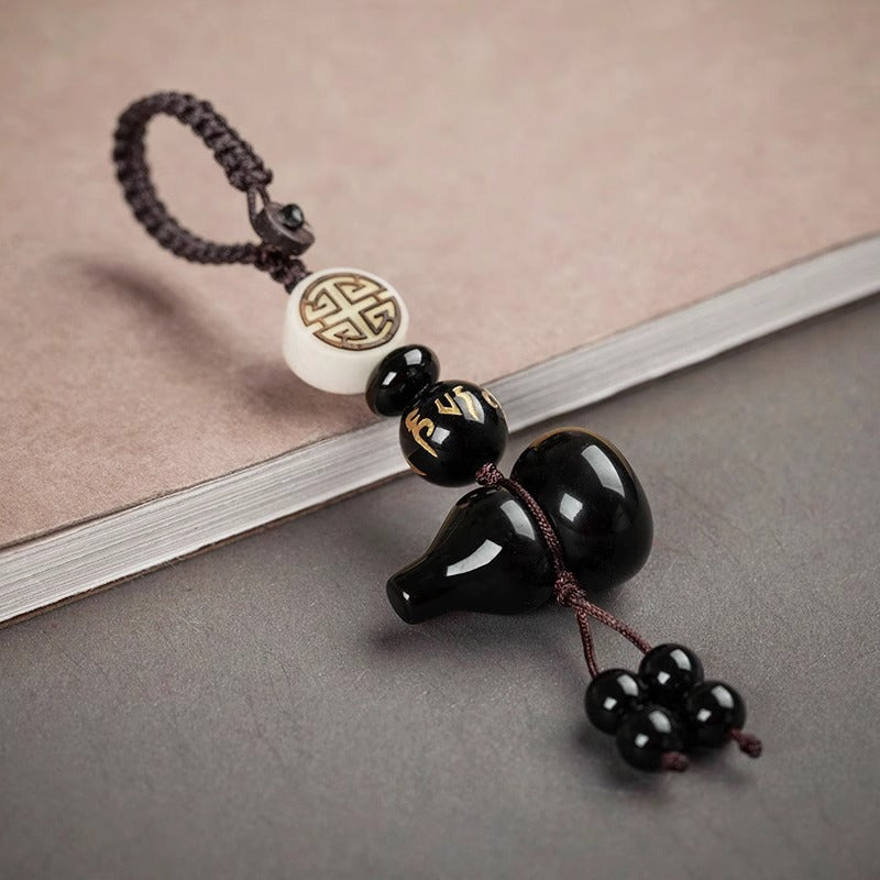 Peace-Guard Obsidian Gourd Protection Key Pendant