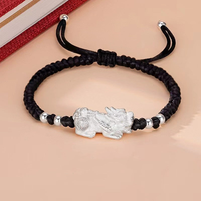 999 Pure Silver Pixiu Wealth String Bracelet-Traditional Good Fortune Symbol