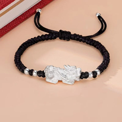 999 Pure Silver Pixiu Wealth String Bracelet-Traditional Good Fortune Symbol