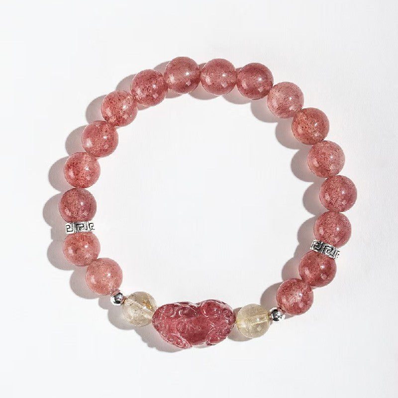 Strawberry Quartz Pixiu Wealth Bracelet-Traditional Good Fortune Symbol