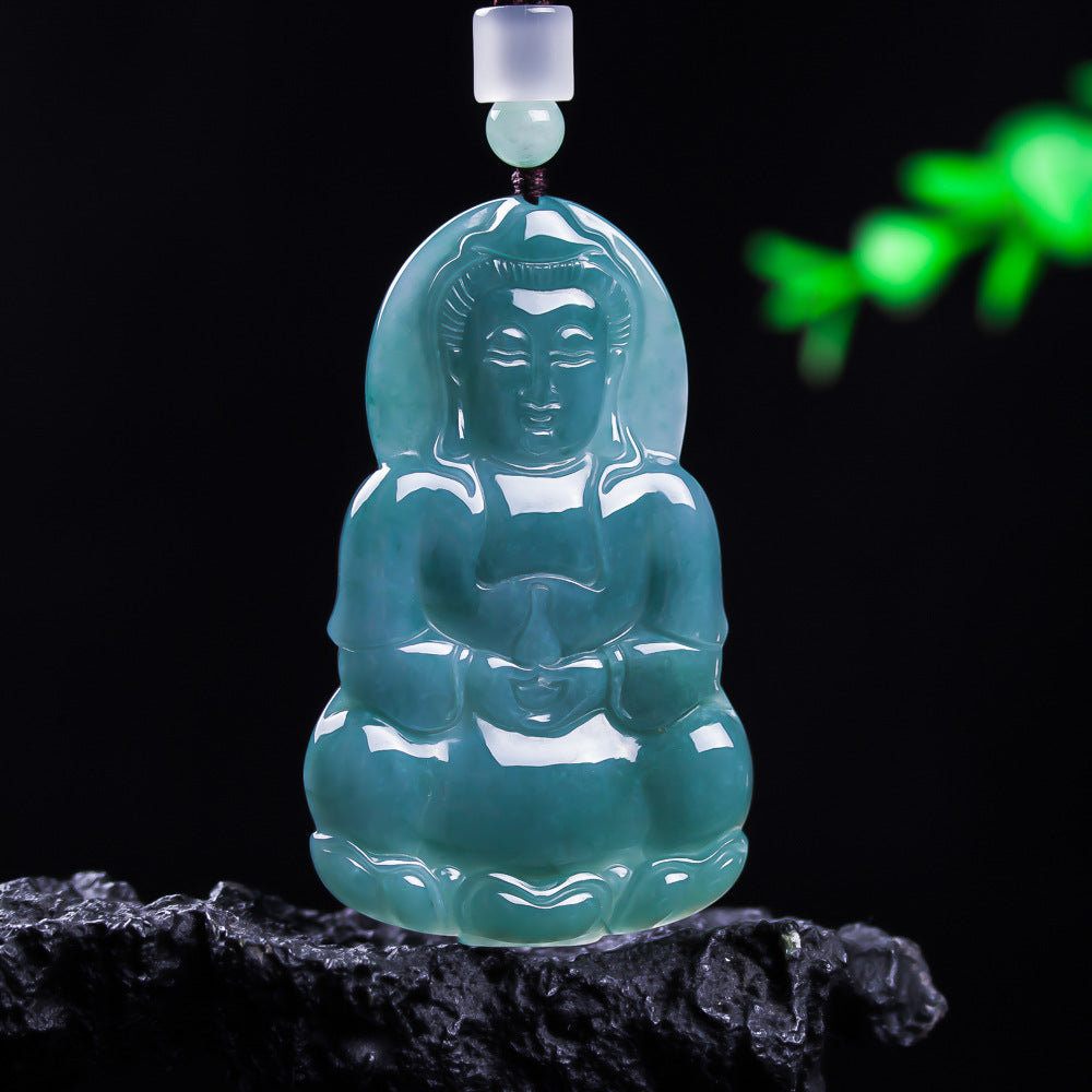 Guanyin Buddha Ice Jade Lucky Pendant-Grade A Jade