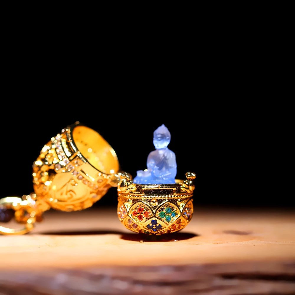 Blooming Divinity: Miniature Liuli Buddha Gau Talisman