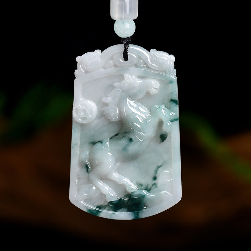 Natural Grade A Jade Horse Pendant ¨C Success Comes Quickly Amulet with Fine Grain Texture