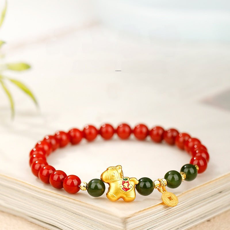 Golden Lucky Horse Agate Bracelet-Courage in Motion