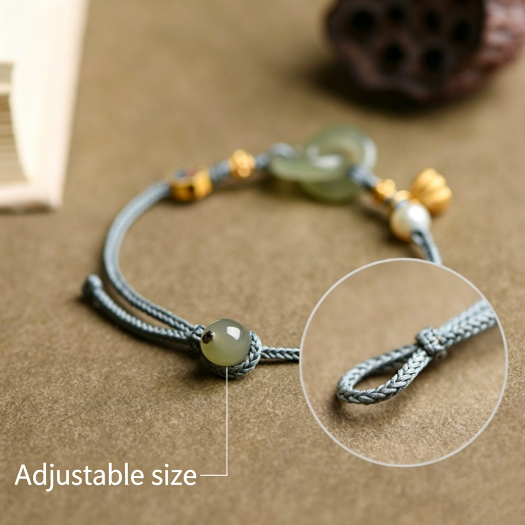 Interlocking Jade & Enamel Lotus Bracelet-Endless Love & Harmony Charm