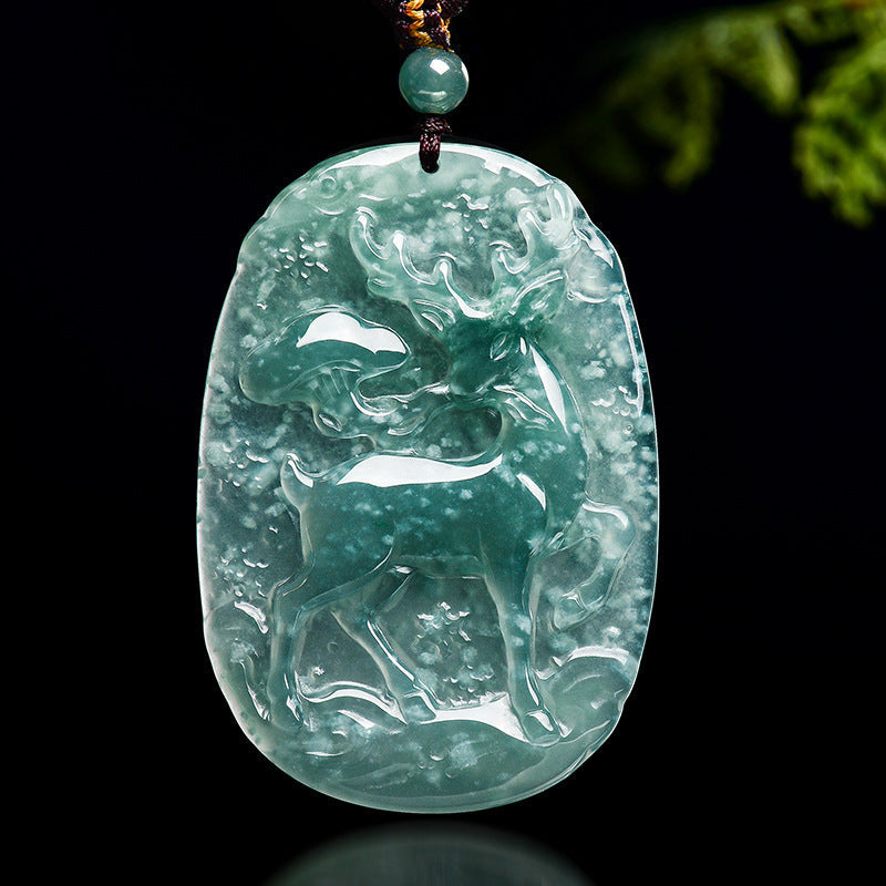 The Sacred Forest-Icy Jadeite Nine Colored Deer Spiritual Amulet