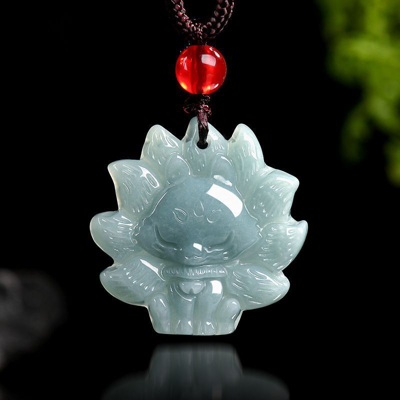 Nine-Tailed Fox Jadeite Pendant-Wisdom. Adaptability & Confidence