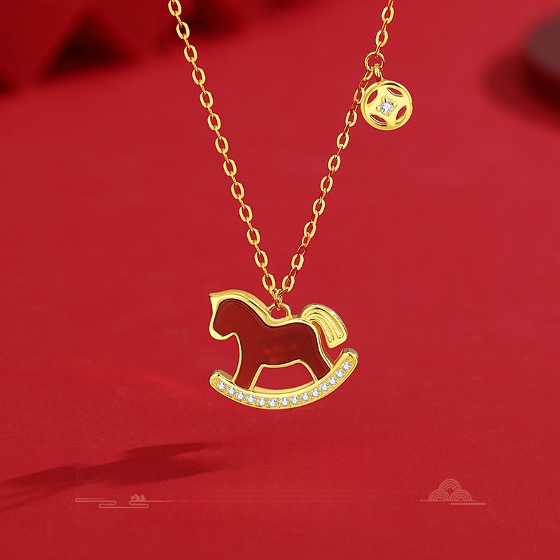 Red Agate Fortune Horse Necklace-2026 Symbol of Progress & Prosperity