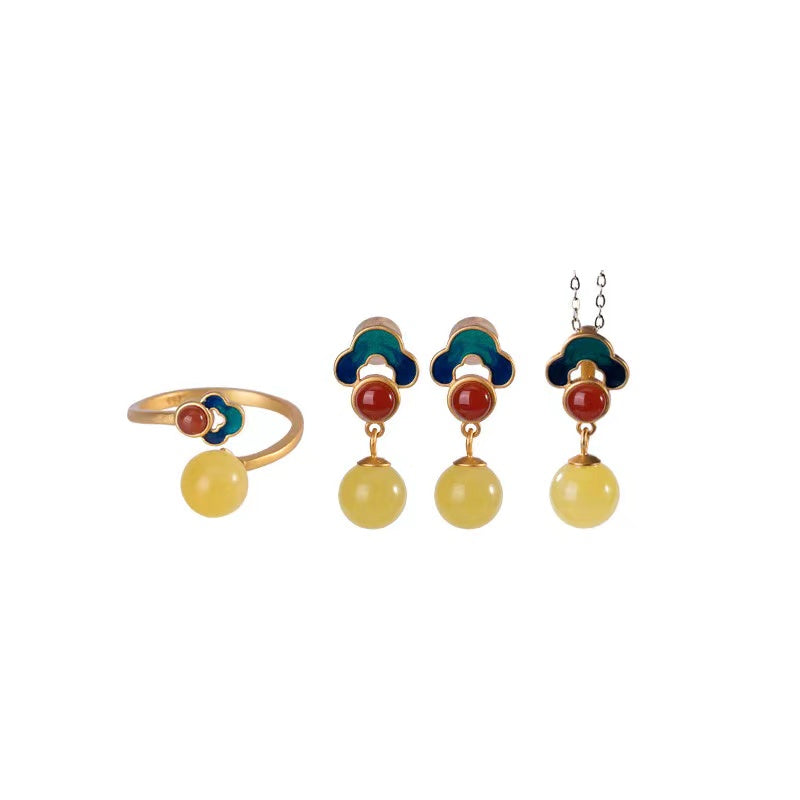 Auspicious Clouds Yellow Amber Jewely Set-Lucky and Prosperity