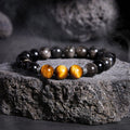 Silver Tiger Luster-Silver Obsidian & Tiger's Eye Beaded Bracelet