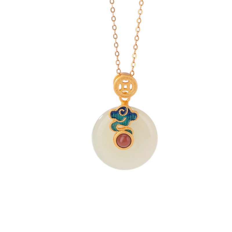Nephrite Jade Cloud & Coin Necklace-Wishes for Peace