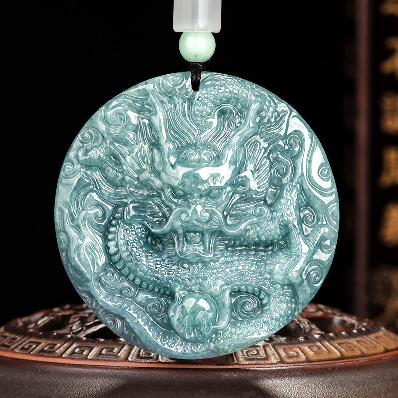 Grade A Blue Jadeite Dragon Pendant ¨C Bold Ice Variety Jade Necklace for Men