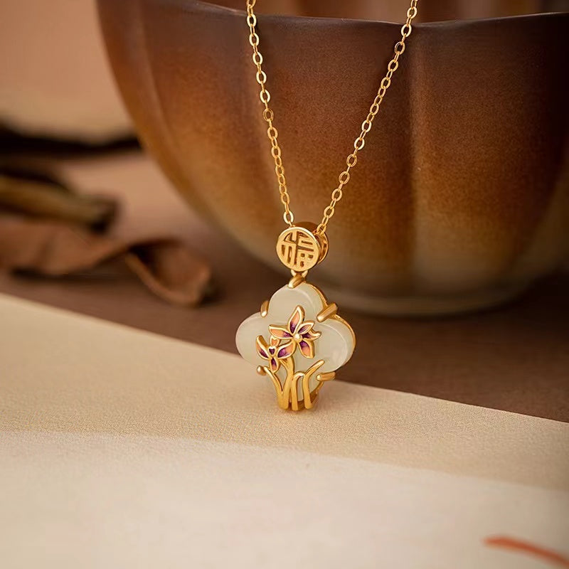 Orchid Blessing Jade Necklace ¨C Good Luck & Elegant Harmony