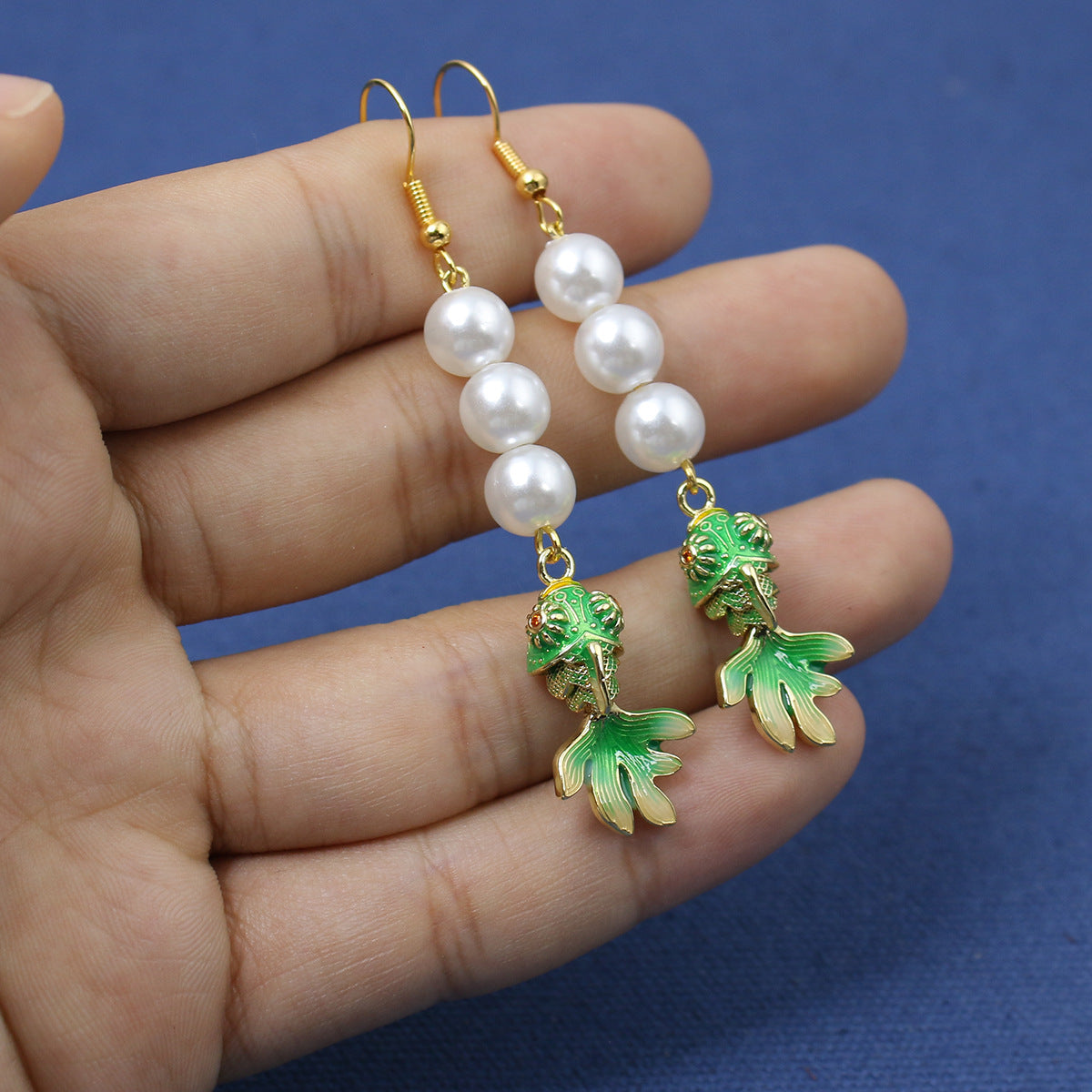 Abundance in Motion-Pearl & Enamel Goldfish Earrings