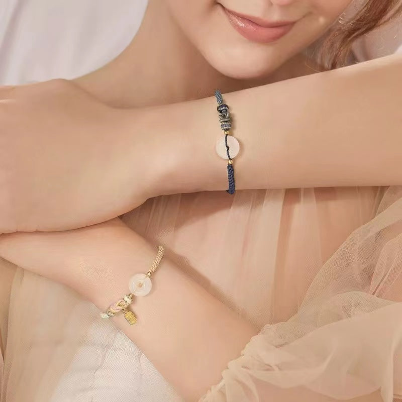 White Agate Peace Buckle Bracelet-Handmade String