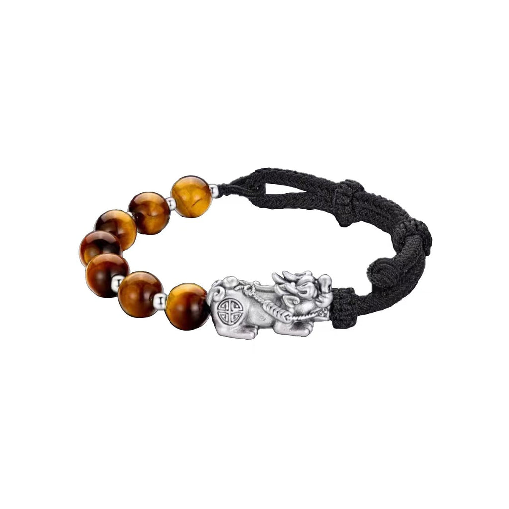 Silver Pixiu Yellow Tiger Eye Bracelet-Traditional Prosperity Symbol