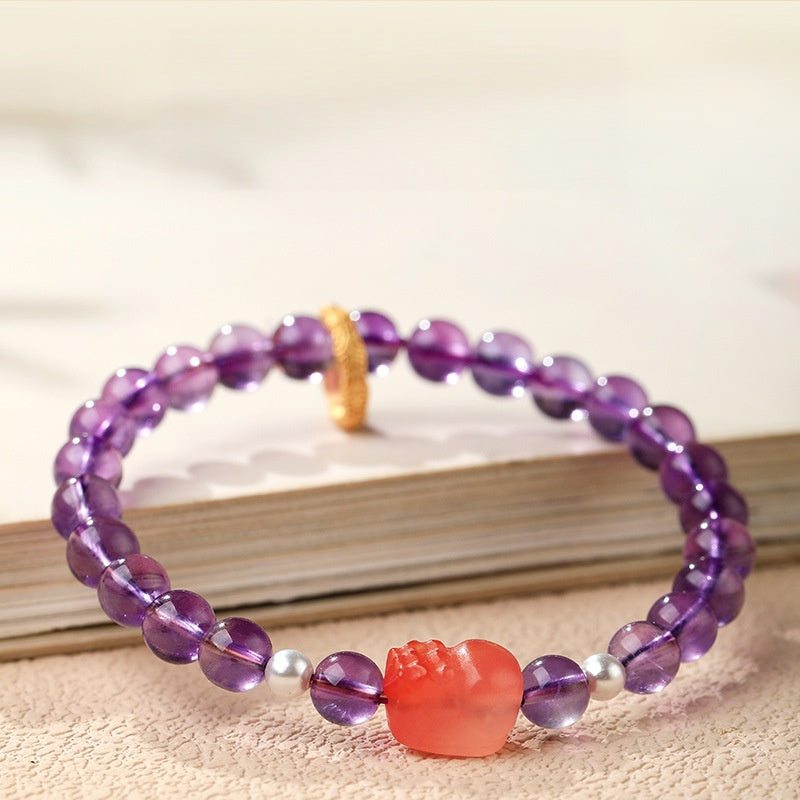 Rainbow Agate Pixiu Amethyst Bracelet-Violet Light