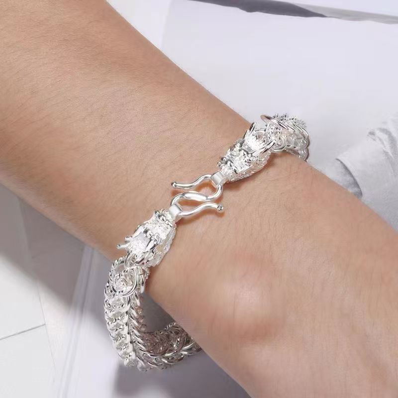 Double Dragon 999 Silver Bracelet-Traditional Prosperity Symbol