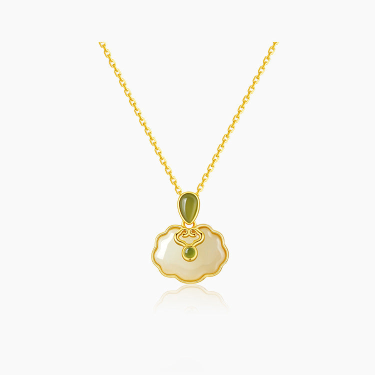 Quiet Harmony-Auspicious Cloud Nephrite Jade Peace Lock Necklace