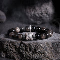 Awakened Lion-Silver Sheen Obsidian Fine Silver Bracelet