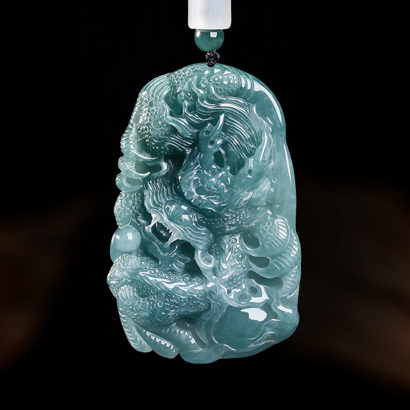 The Sovereign¡¯s Shield: Ice-Blue Water Jadeite Dragon Pendant