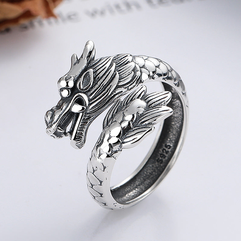 Sterling Silver Dragon Adjustable Ring-Quiet Strength