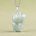 Maneki-neko White Jade Necklace-Lucky Fortune Waving Arm Cat