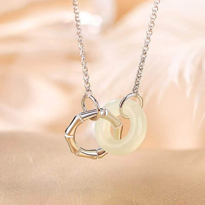 Jade Peace Knot Silver Bamboo Necklace-Prosperity Luck