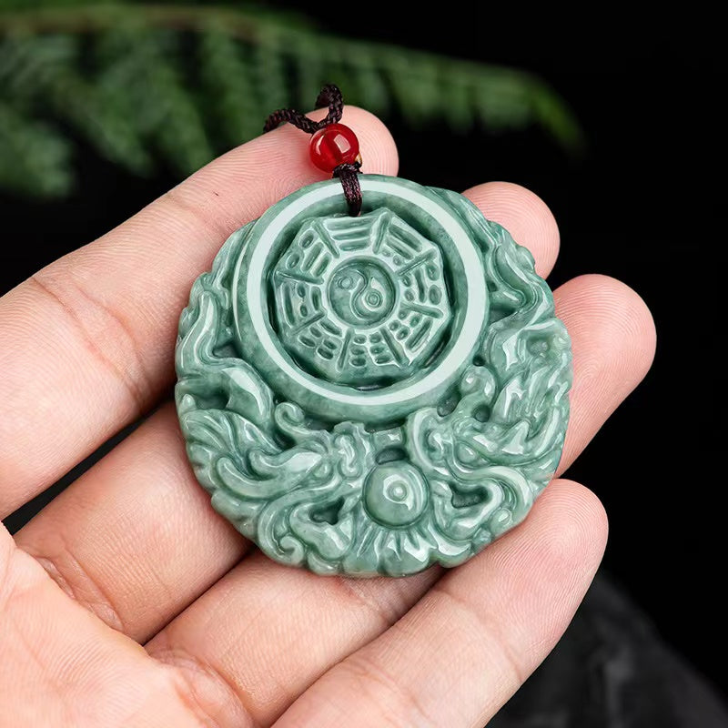 Bagua Jade Pendant-Double Dragon-Grade A Jade