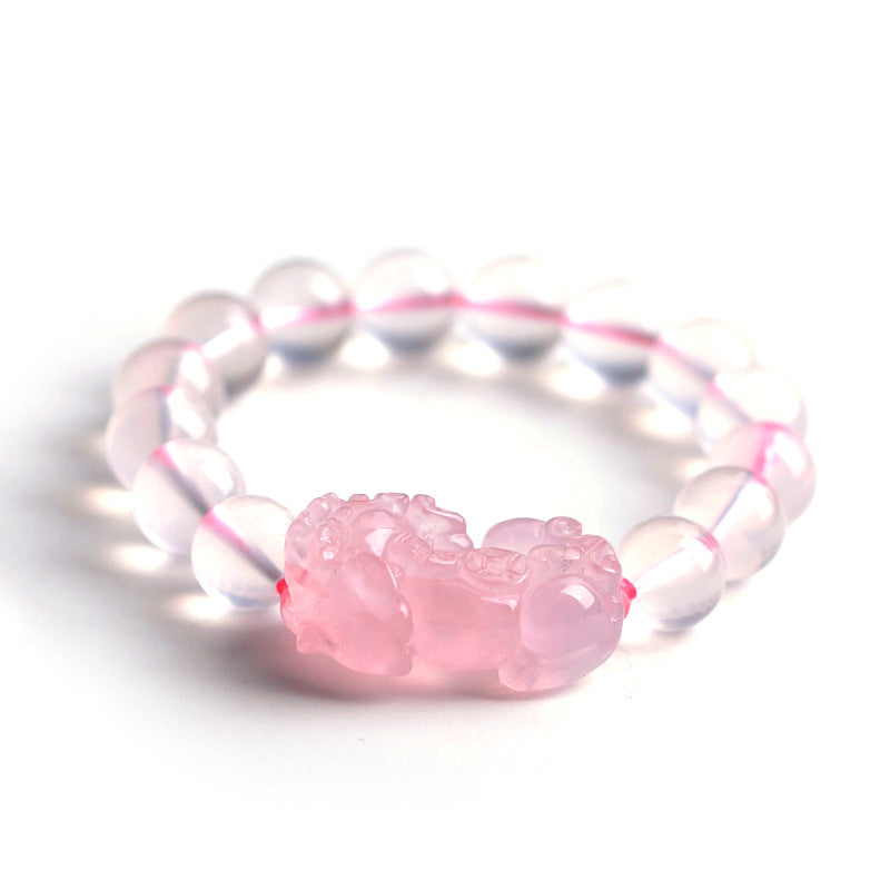 Natural Pink Crystal Charm Pixiu Bracelet