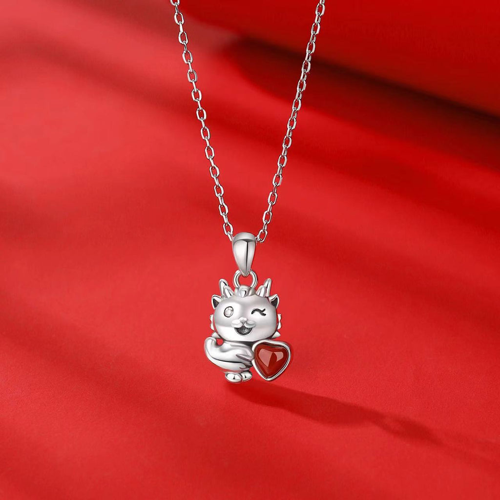 Lucky Dragon Agate Silver Necklace-Fortune Prosperity