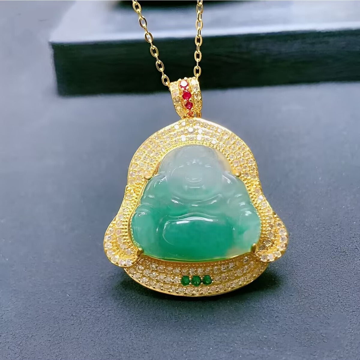 Laughing Buddha Ice Jade Necklace-Present Awareness