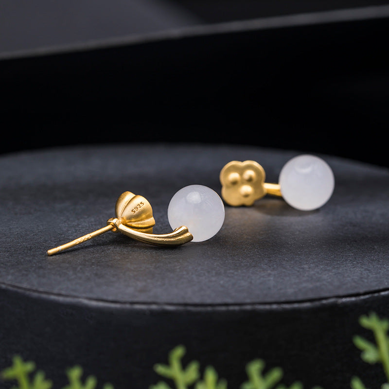 Nephrite Jade Lotus Pod Earrings-Gentle Renewal