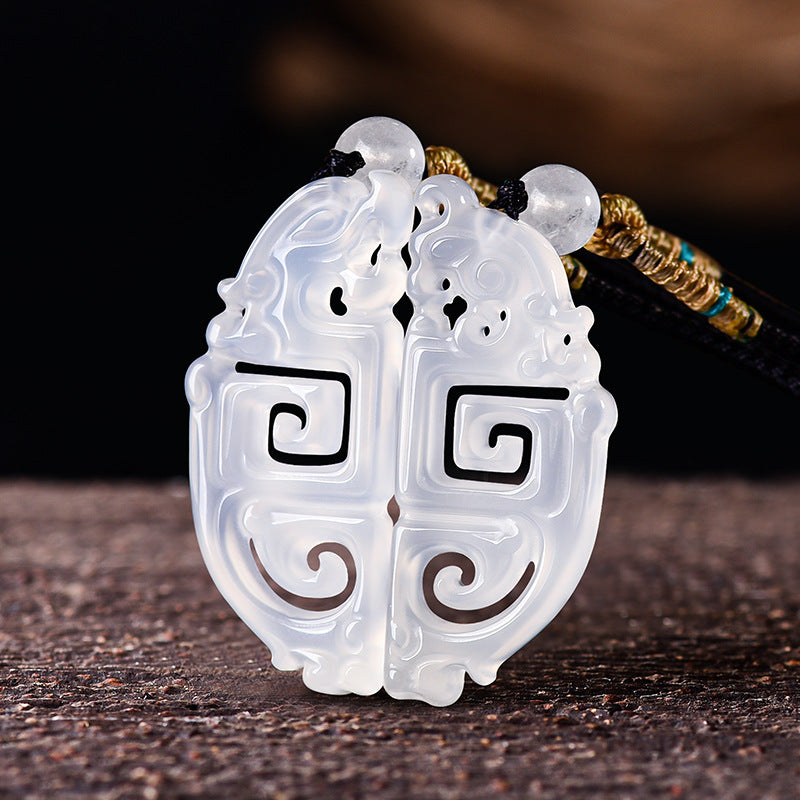 The Eternal Bond: Yin & Yang White Agate Dragon & Phoenix Pendants (Pair)