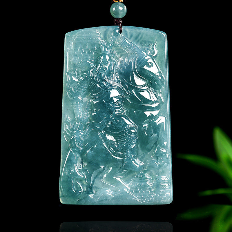 Loyalty and Courage-Guan Yu & Divine Dragon Blue Water Jadeite Pendant
