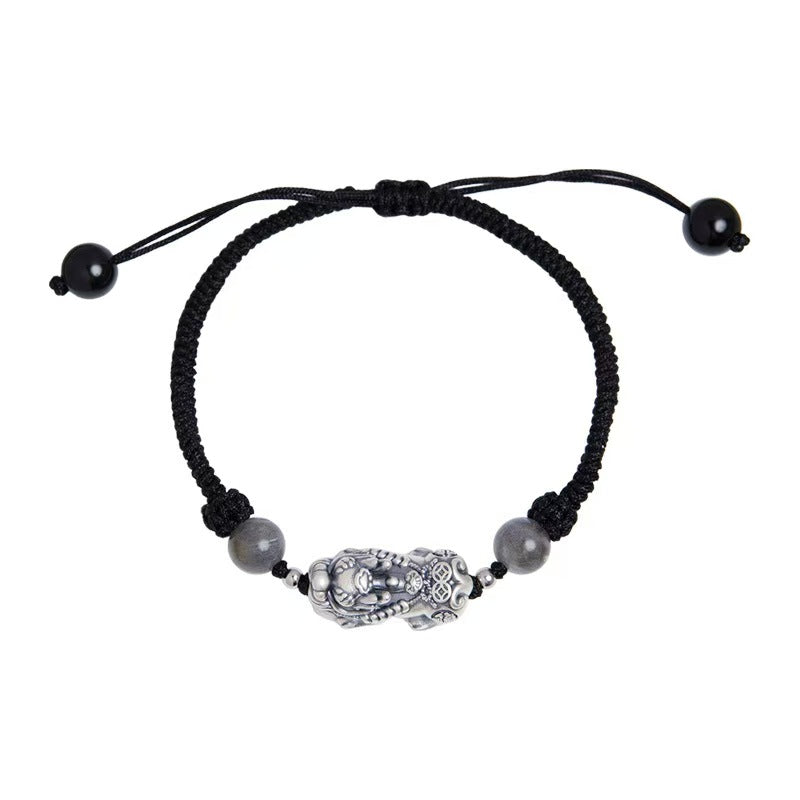 999 Silver Pixiu Moonstone Bracelet-Prosperity & Inner Peace