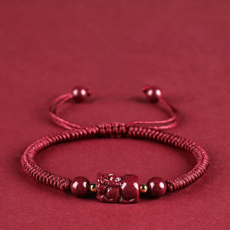 Cinnabar Fengshui Pixiu Red String Bracelet-Hand Knitting