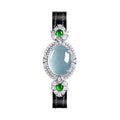 Luxury Blue Ice Jade Bracelet with Leather Strap -Attract Luck