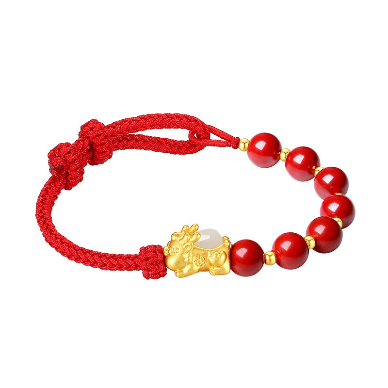 Pixiu Baby Bracelet with Cinnabar & Hetian Jade¨CFortune Peace & Protection
