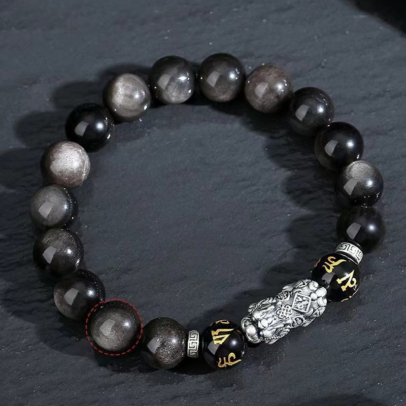 999 Silver Pixiu Black Obsidian Bracelet-Traditional Good Fortune Symbol