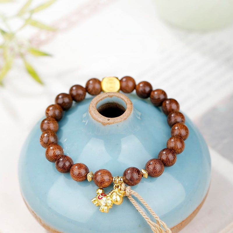 Lucky Horse Gold Silk Sandalwood Bracelet-Courage into Abundance