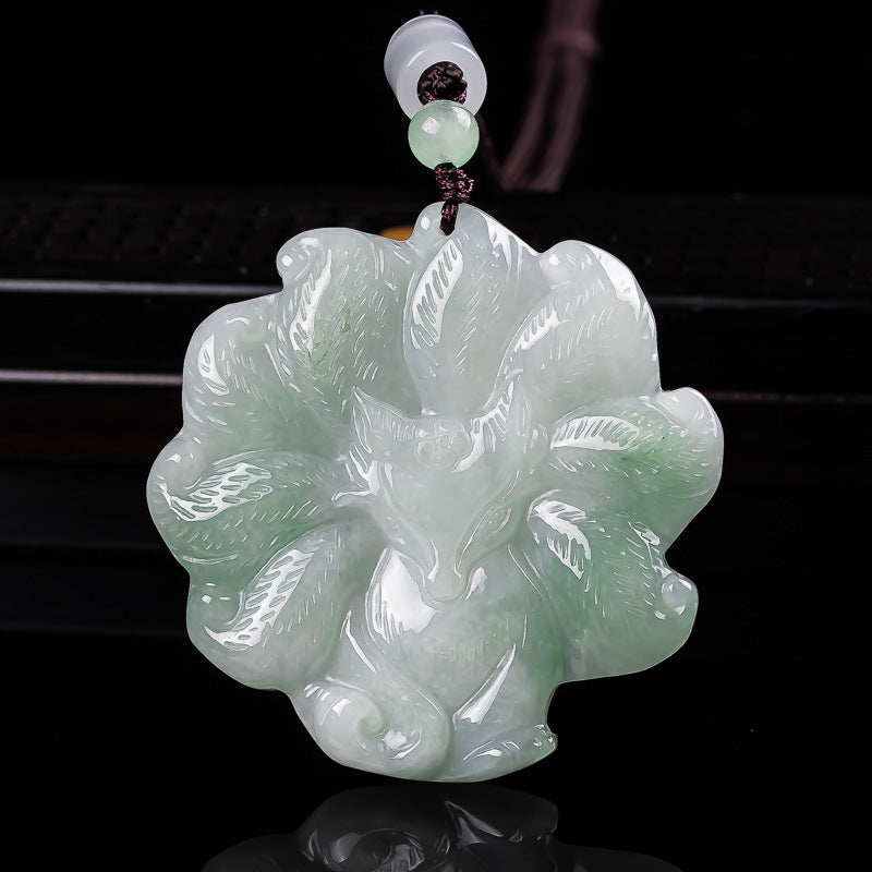 Nine-Tailed Fox Natural Blue Jadeite Pendant ¨C Genuine A Jade Necklace in Glutinous Variety