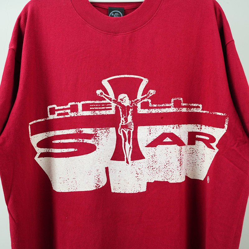 Hellstar Studios Jesus Emblem Short Sleeve Tee Shirt Blood Red