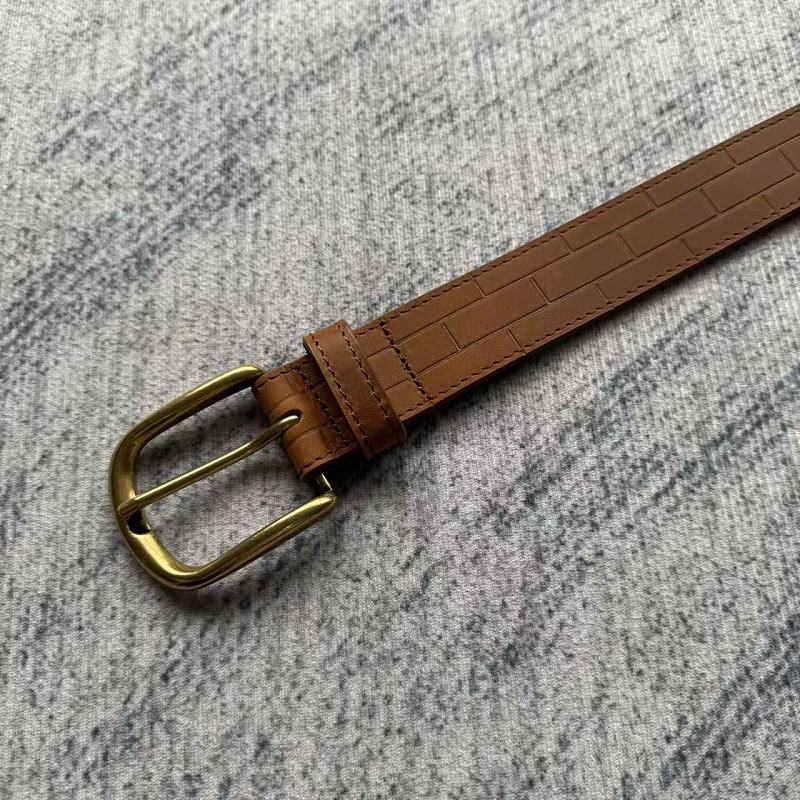 Brick-Embossed Leather Belt - Tan/Cognac